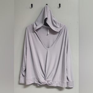 Fabletics.  Gray Sweatshirt with hood.  87% Viscose.  Very Soft.